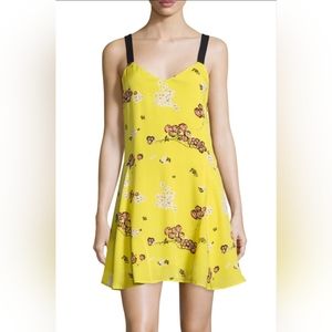 A.L.C. Womens Size 0 Serena Sleeveless Floral Silk A-Line Dress, Cactus Yellow